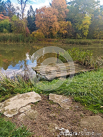 The lake at Dendrological Park â€žArboretum Silvaâ€ GurahonÅ£ commune from Arad county - Romania Stock Photo